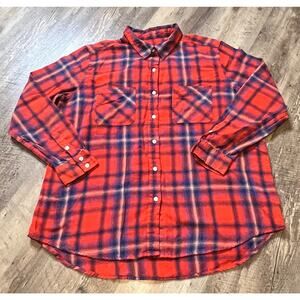 Womens Mossimo Supply Co  Long Sleeve Red & Blue Boyfriend Flannel Shirt, Sz XL